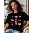 thumbnail image 2 of Camiseta de mujer, camisetas de manga corta, camisetas casuales, camisetas de cuello redondo con lazo de cereza y corazón de amor rosa para mujer, 2 of 8