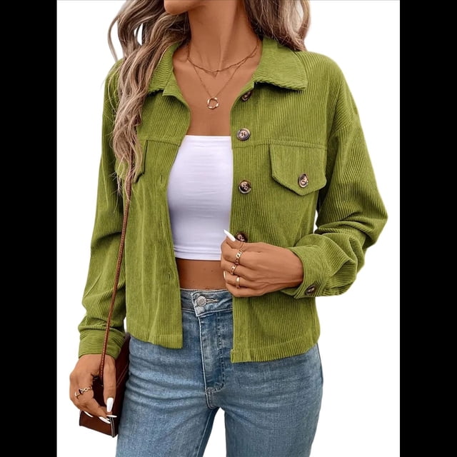 Chaquetas Informales de para Mujer, Chaquetas con Botones, Blusas de Larga de Moda para Otoño. Verde XL