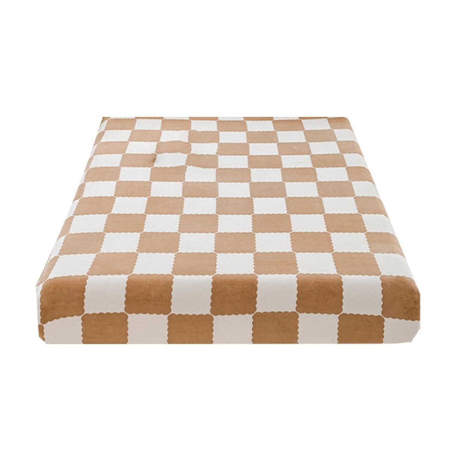 Quilted Fitted Sheet Winter Warm, Checkerboard Pattern Mattress Protector – Breathable Non-Slip Pocket Design, Soft Polyester Bed Cover for Care Bed, Home or Guest Room