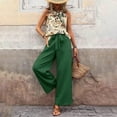 thumbnail image 2 of VIWORLD Women's Printed 2-Piece Outfit Sleeveless Halter Top Wide Leg Trousers Set Summer Casual Streetwear Green A，M, 2 of 6