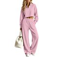 thumbnail image 5 of Dzrciro Sets for Women, Long Sleeve Lapel Half Zip Cropped Tops and Elastic Waist Wide Leg Pants with Pockets, Tendy Casual 2 Piece Sets S‑2XL, 5 of 10