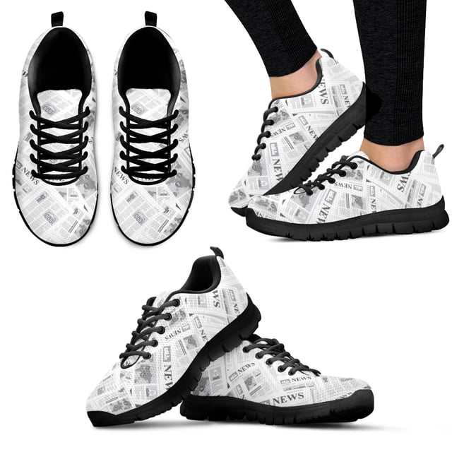 Zapatillas informales con cordones y estampado de periódico vintage para mujer, zapatos planos ligeros a la moda, calzado de malla transpirable