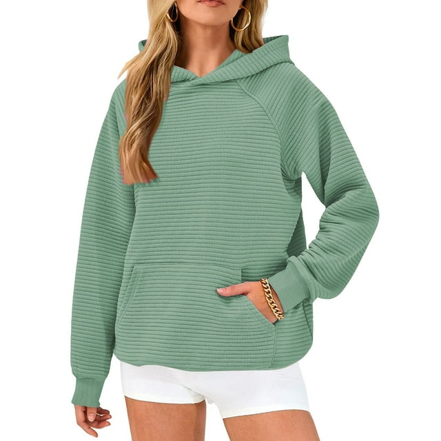 Womens Oversized Hoodies Waffle Sweatshirts Fall Fashion Pullover Sweaters Winter Clothes Green XXL