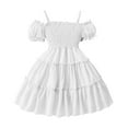 thumbnail image 2 of Girls Off the Shoulder Dresses Size 1-10 Toddlers Kids Cute Spaghetti Strap Solid A-Line Lightweight Puffed Sleeve Summer Dress, 2 of 7