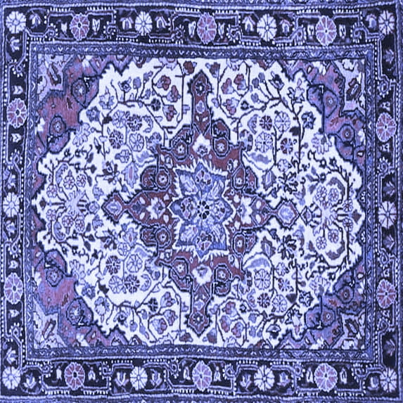 Ahgly Company Machine Washable Indoor Square Medallion Blue Traditional Area Rugs, 7' Square