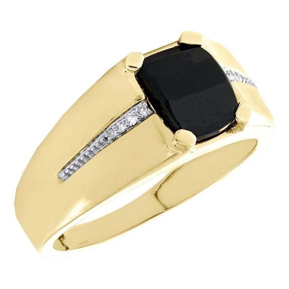 10K Yellow Gold Round Diamond Cushion Cut Onyx 10mm Pinky Ring Band 1/20 CT.