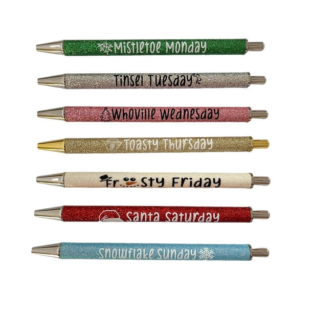 Christmas Weekday Glitter Pen SET 7PCS Funny Pens Christmas Weekday Glitter Pen Set Days of The Week Pens Funny Gifts 10ml