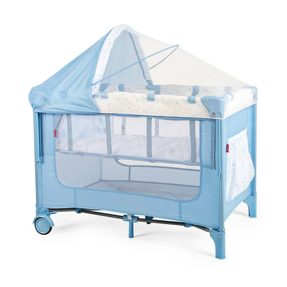 Cuna Corral Colecho D'bebé Love & Care Con Mosquitero Azul
