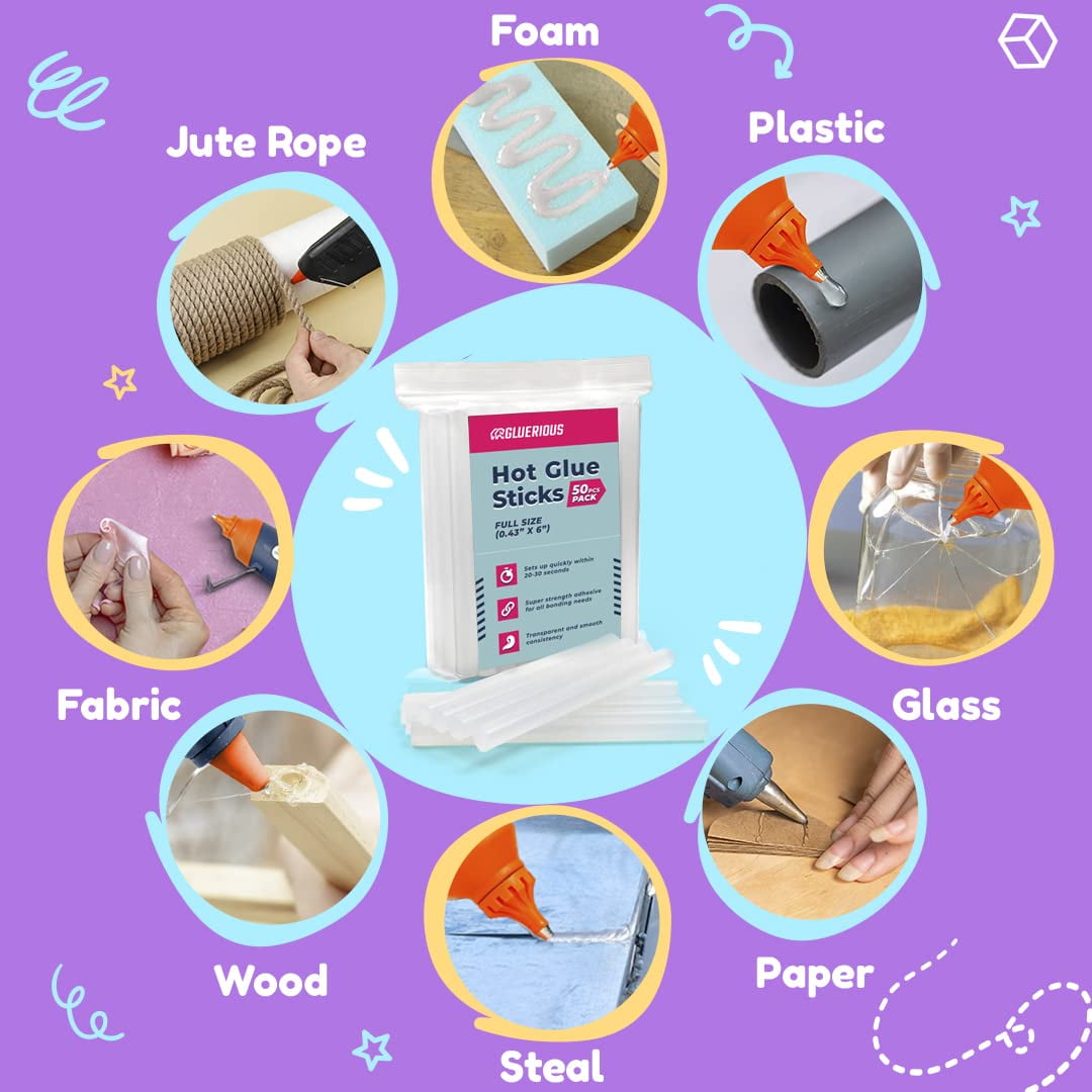 50pcs Full Size Hot Glue Sticks for Large Glue Gun, 0.43x6 inches Large Glue Sticks, Bulk-Pack for Arts Crafts DIY Fabric Gluing & More