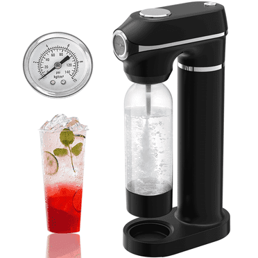 Black Matte Soda Maker for Home,Sparkling Water Maker,Sparkling Water Machine with 1L Bottle and Pressure Gauge,Compatible with Any Screw-in 60L CO2 Carbonator(Not Included)