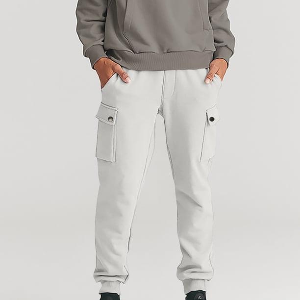 Pantalones largos de moda para hombre, con cordón, cintura elástica, color sólido, informales, largos, para hombre