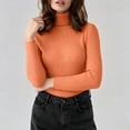 thumbnail image 2 of BLTIBY Ribbed Kitted Tops for Women Long Sleeve High Neck Fall Winter Slim Fit Blouse Pullover Fashion Layer Sweater Orange Free Size, 2 of 9