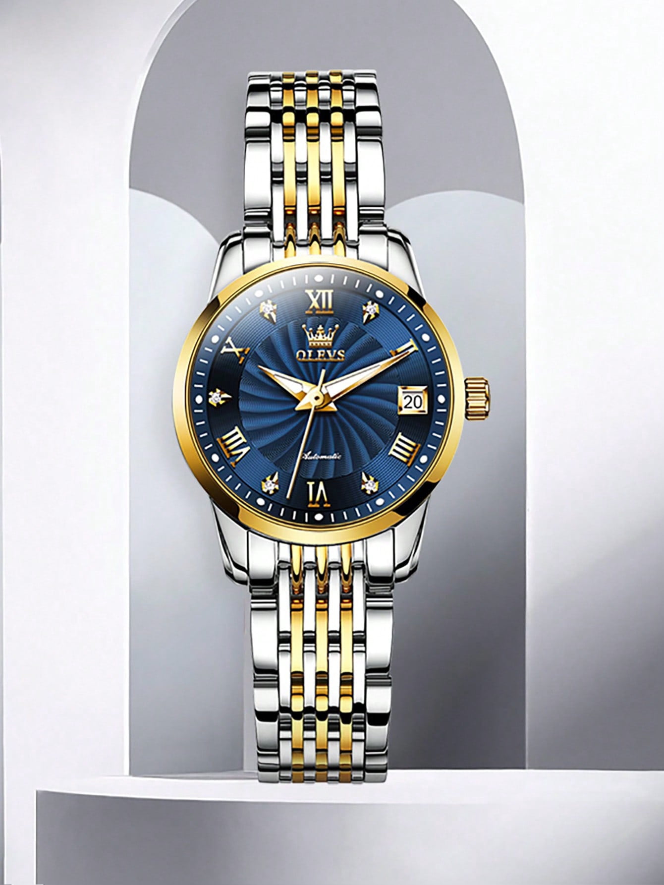 OLEVS Automatic Watches for Women Gold Classic Diamond Ladies Self-Winding Small Face Stainless Steel Wrist Watch Gift