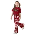 thumbnail image 2 of ZHOGXU Valentine'S Day Big Kids Girls Outfit Cute Leopard Love Heart Print Short Sleeve Top And Flare Leg Pants Two Piece Comfortable Fashion Sets Red 7-8 Years, 2 of 5