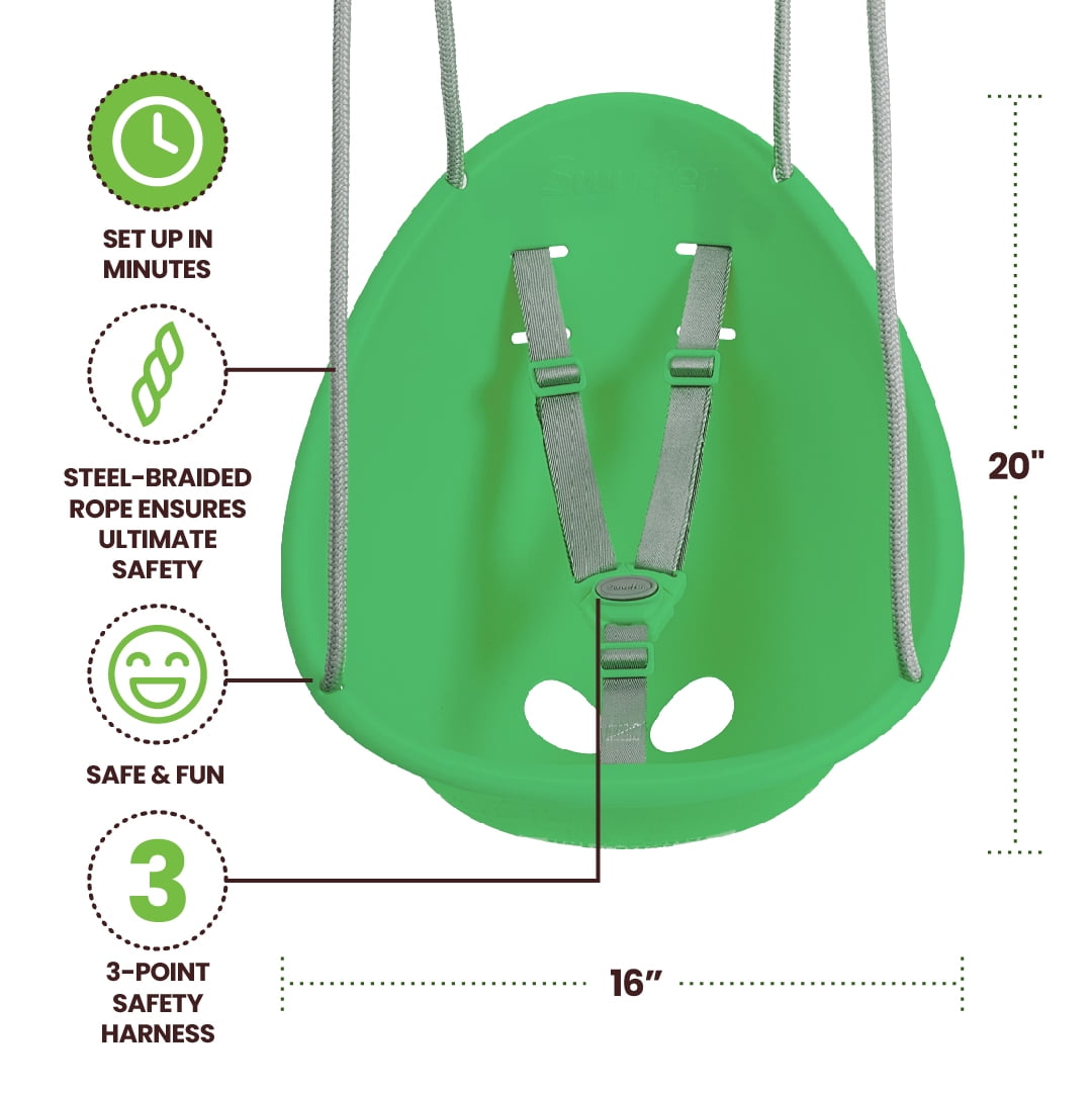 Swurfer Coconut Toddler Swing – Comfy Baby Swing Outdoor, Safe Quick Click Locking System, Easy Installation, Ages 6 - 36 Months, Green