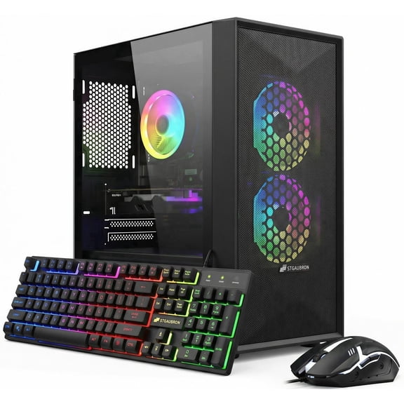 STGAubron Gaming Desktop PC, Intel Core I5 up to 3.7Ghz, Radeon RX 550 4G Graphics, 16G Ram, 512G SSD, Wifi, BT 5.0, RGB Fan x 2, Win 11 Home