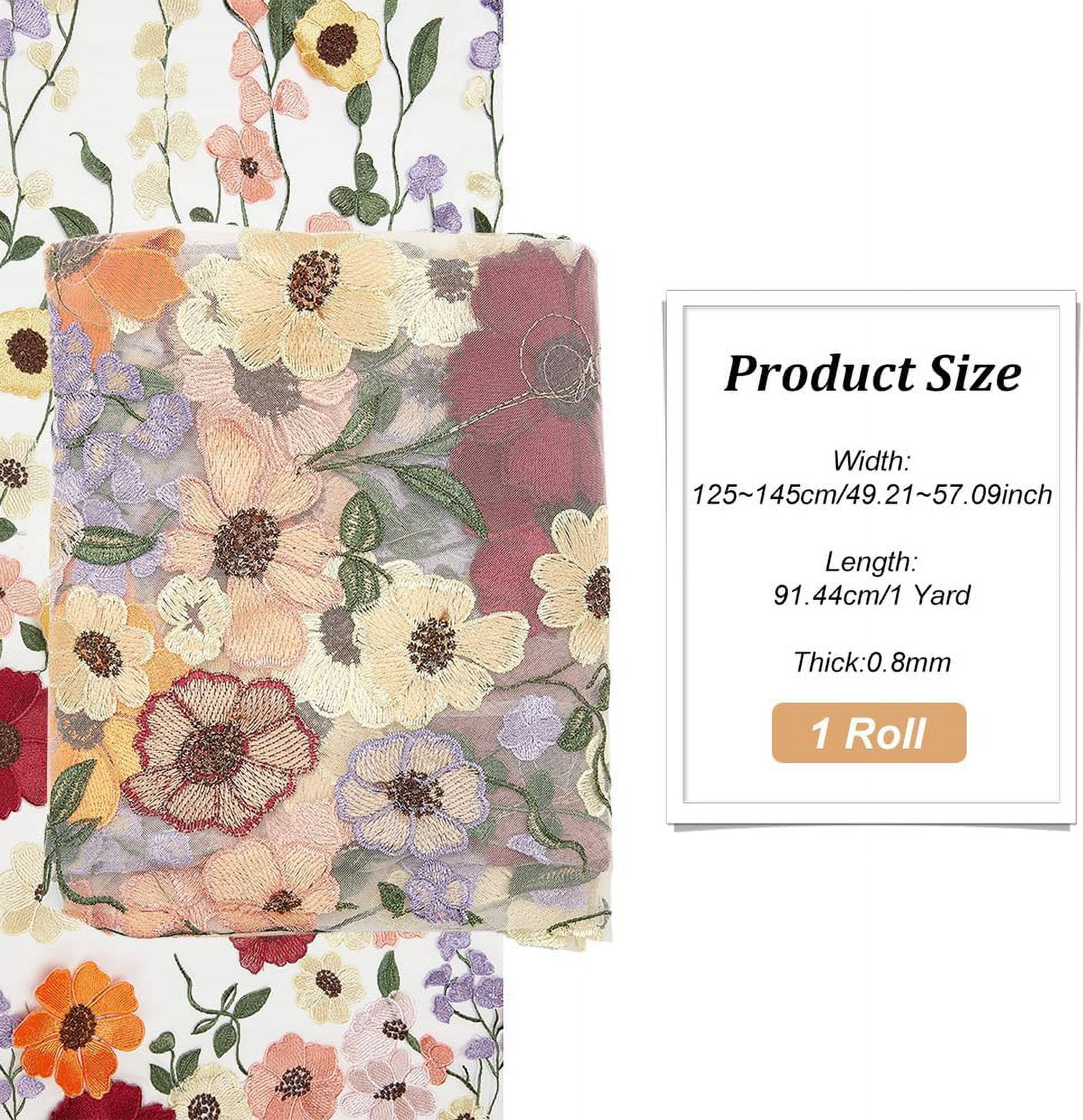 3D Embroidered Lace Fabric 55-Inch Wide Floral Trim for Wedding Dresses DIY Sewing & Home Decor (1 Yard)