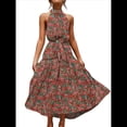 thumbnail image 2 of Vestido Bohemio de Verano para Mujer, Sin Mangas, con Estampado de Lunares, Cuello Halter, Volantes, Dobladillo y Cinturón Verde Naranja L, 2 of 7