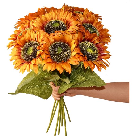 Minzimin 6/12pcs Artificial Sunflowers with Long Stems 5.5" Silk Sunflowers Bulk for Wedding Home Garden Outdoor Party Decoration