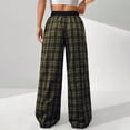 thumbnail image 5 of Bxsruta Women's Plaid Printed Elastic Waist Wide Leg Pants, Linen Blend for Casual Everyday Wear with Pockets, 5 of 8