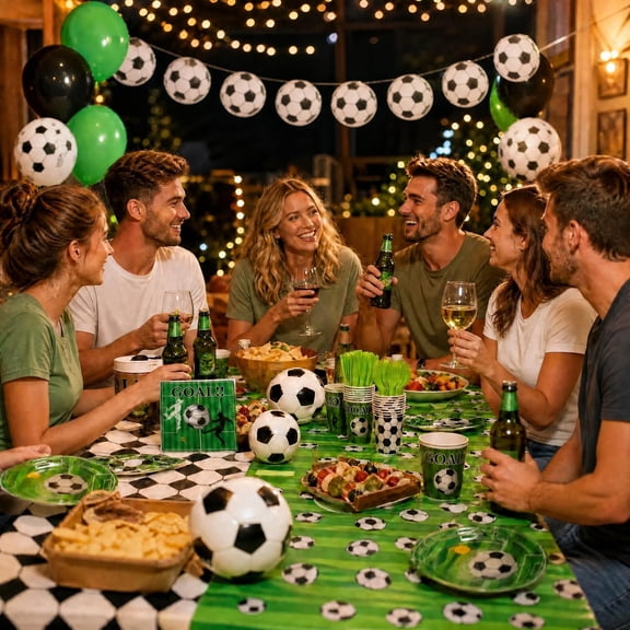 Treamon Soccer Party Supplies Kit, 172 Pcs Soccer Birthday Party Decorations, Serve 24 with Plates Napkins Cups Banner Balloons Tablecloth Knives Forks for Soccer Sports Theme Decor