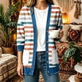 thumbnail image 2 of Women's Retro Print Denim Patchwork Open Cardigan Long Sleeve Button‑Front Jacket with Pockets, Fashion Vintage Style Fall Winter Top Orange-E, 2 of 5