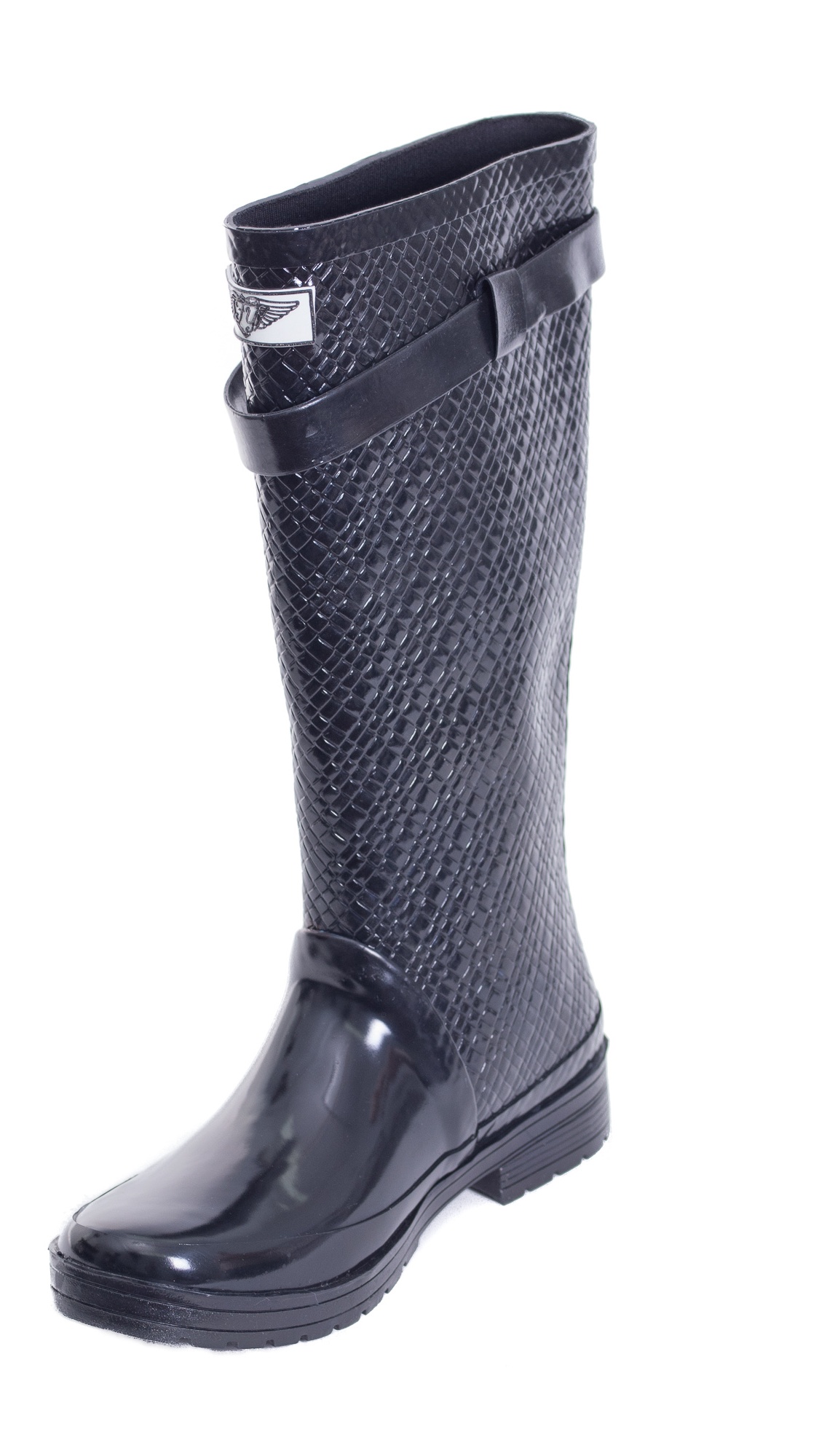 Women Black Croco Rider Rubber Rain Boots