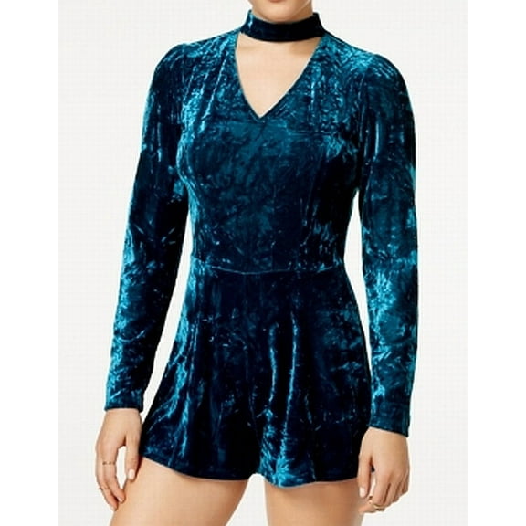 Bebop Womens Medium Velvet Choker V-Neck Long Sleeve Romper