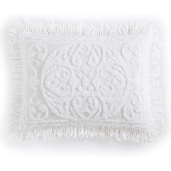 Medallion Chenille Bedspread, Standard Sham, White