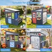 Wooden Play House for Kids , SHINPT Kids Outdoor Playhouse with Doorbell, Simulation Tool Kits, Kids Playhouse with Roller Shutter Door, Kids Outdoor Play Equipment for Lawn, Casa Para Niñas