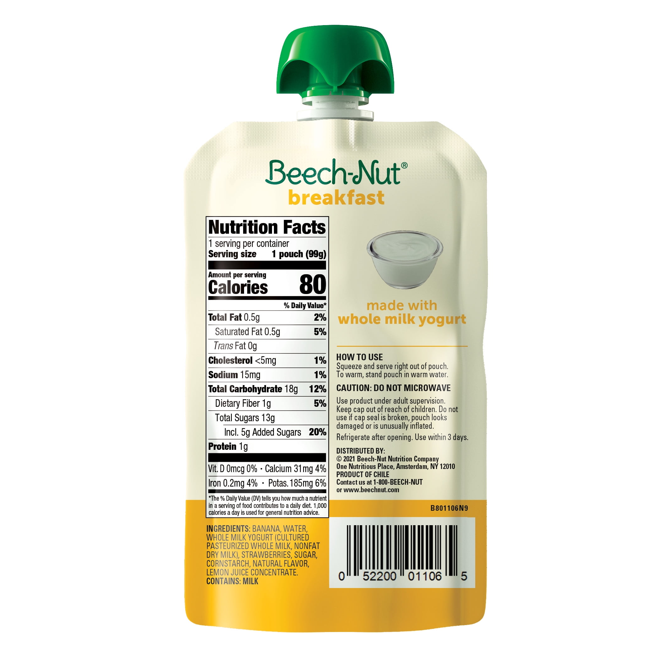 Beech-Nut Breakfast Stage 4 Toddler Food, Yogurt Banana & Strawberry, 3.5 oz Pouch