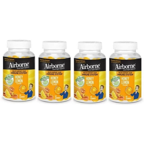 Airborne Vitamin C Gummies For Adults, Immune Support Gummies With Powerful Antioxidants Vit C &E - (42ct), Honey Lemon Flavor (Pack of 4)