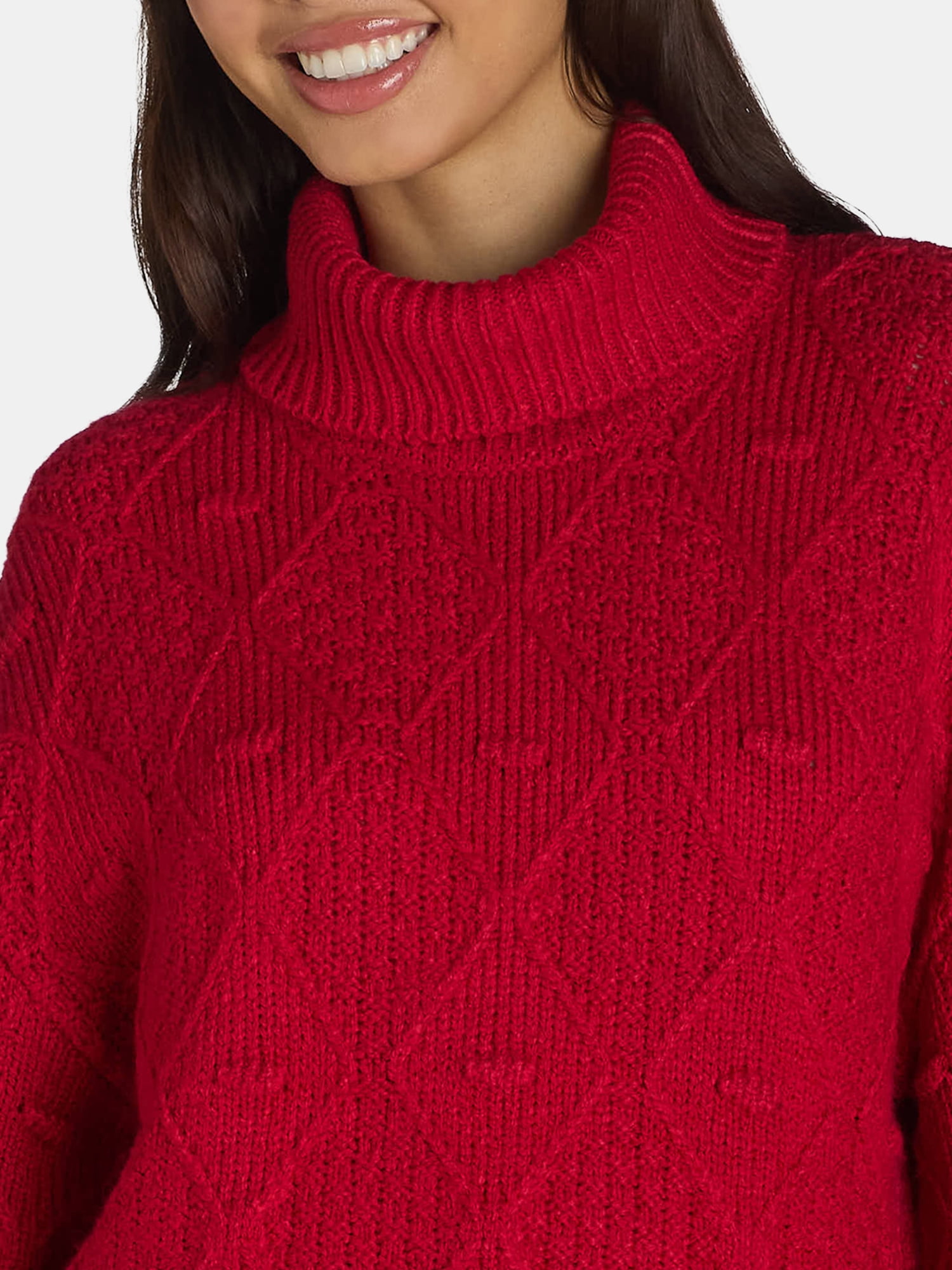 Time and Tru Women's and Women's Plus Bobble Knit Turtleneck Sweater, Midweight, Size XS-4X