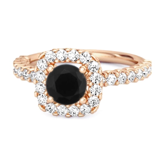 2.29 Ctw Round Natural Black Spinel 925 Sterling Silver Rose Vermeil Halo Women Valentines Day Gifts Ring