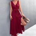 thumbnail image 5 of USSUMA Beach Dresses for Women Casual Summer High Slit Loose Flowy Maxi Long Sun Dress Solid Sleeveless Plus Sundresses V Neck Vacation Dress Wedding Guest, 5 of 8