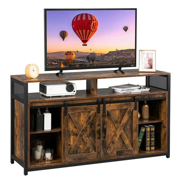 Ktaxon TV Stand for 55-Inch TV with Barn Doors,Farmhouse Wood