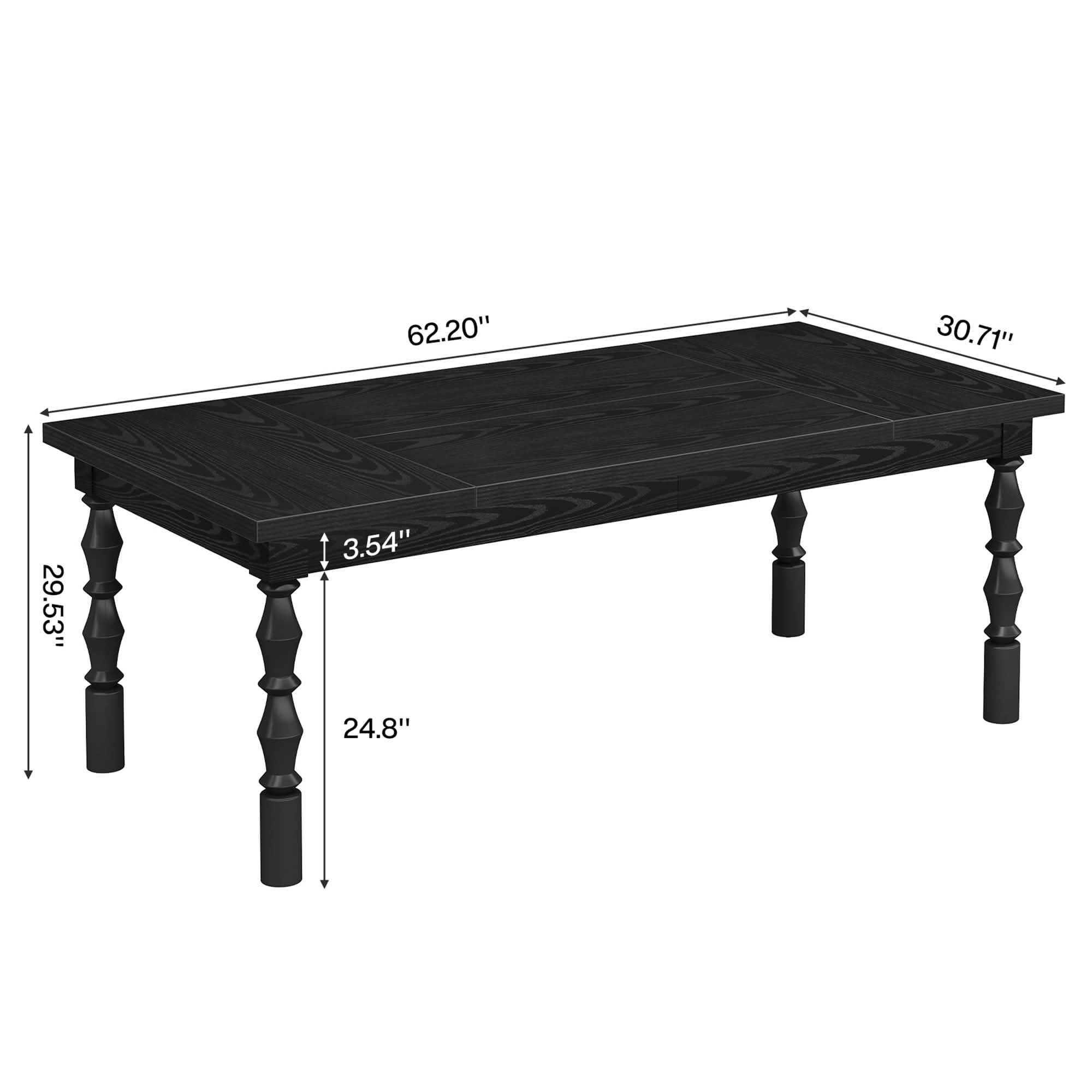MAYEERTY 62 Inch Rectangular Dining Table, Walnut Kitchen Dinner Table with Carved Turned Legs for 4 to 6 People