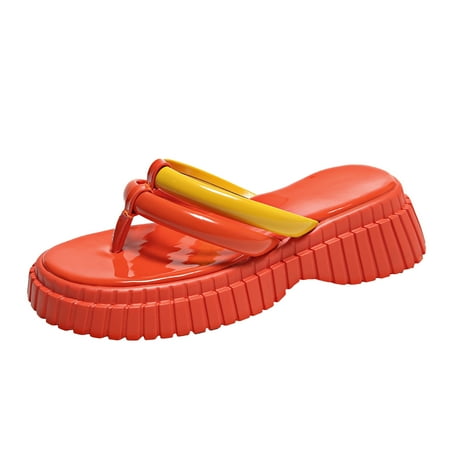

Krdevn Foreign Trade Flip Flops For Women With Thick Soles Summer New Anti Beach Sandals Orange 7.5