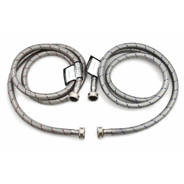 2 Pack Set of Hot and Cold Stainless Steel Washing Machine Hose 6ft