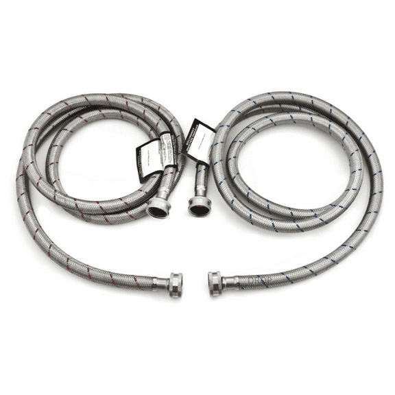 2 Pack - Set of Hot and Cold Stainless Steel Washing Machine Hose 6ft Water Supply Lines Burst Proof (Plumber Certified)
