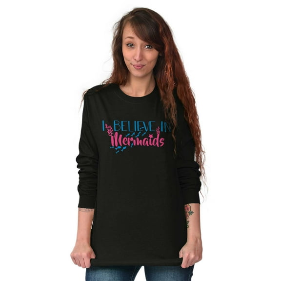 I Believe in Mermaids Cute Adorable Women Plus Size Long Sleeve Graphic Tee Brisco Brands 2X