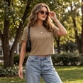 thumbnail image 6 of Dwellite Workout Crop Tops Oversized Tshirts for Women Drop Shoulder Crewneck Short Sleeve Shirts 2026 Khaki L, 6 of 6
