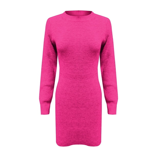 Prolriy Sweater Dresses for Women 2024 Trendy Women's Turtleneck Long Sweater  Dress Women Turtleneck Long Sleeve Knit Stretchable Elasticity Slim Sweater  Bodycon Womens Sweater Dress Hot Pink XL - Walmart Business Supplies