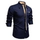 thumbnail image 1 of Blusa y camisa de manga larga con cuello vuelto para hombre, informal, a la moda, con botones sólidos, de poliéster, de manga larga y cuello vuelto., 1 of 9