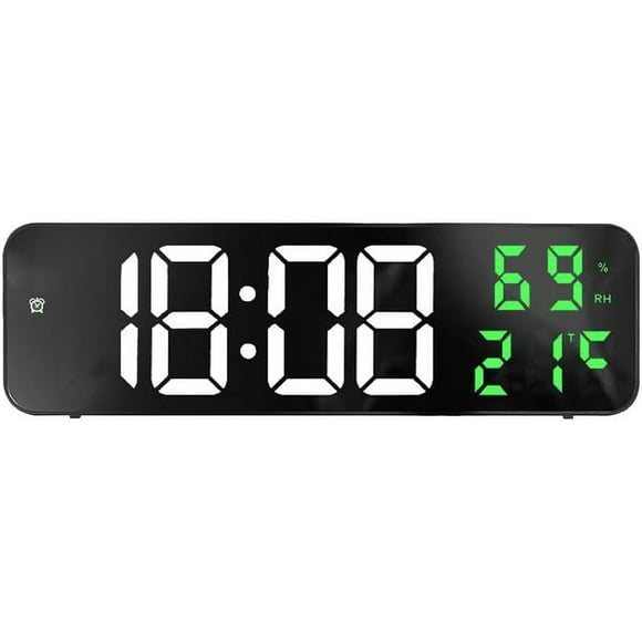 shiyou-Large Digital Wall Clock, Large Screen Plug in Clock Wall Mounted Electronic Alarm Clocks for Bedroom Home Decor Automatic Brightness Alarm Clock with Temperature for Home,