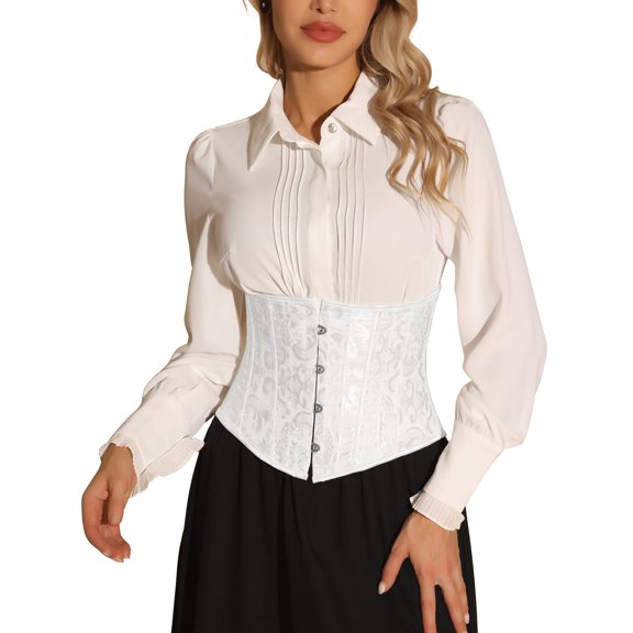 INSPIRE CHIC Women's Lace Up Back Steel Boned Waist Underbust Tight Shaper Corset White L
