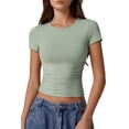 thumbnail image 1 of Camiseta QINSEN de manga corta con cuello redondo para mujer, color verde ahumado, 1 of 6