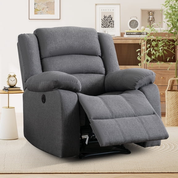 Bonzy Home Power Recliner Chair, Oversized Soft Fabric Power Reclining Chair with Overstuffed Cushion and Backrest & Usb Port for Living Room, Gray