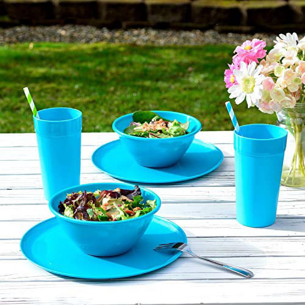 Youngever 18-Piece Plastic Kitchen Dinnerware Set, Plates, Dishes, Bowls, Cups, Service for 6 (Blue)