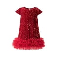 thumbnail image 4 of Efsteb Toddler Girls Sequin Dress Sparkly Gown Party Dresses Short Sleeve Ruffle Patchwork Dress (Red,8-9 Years), 4 of 7